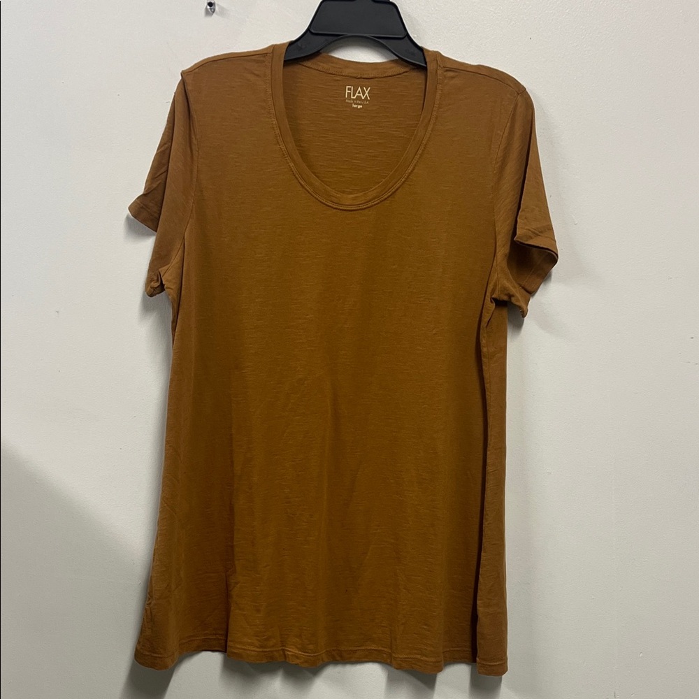 FLAX T-Shirt Long crewneck Short Sleeve Cotton Mustard A-line layering Top L